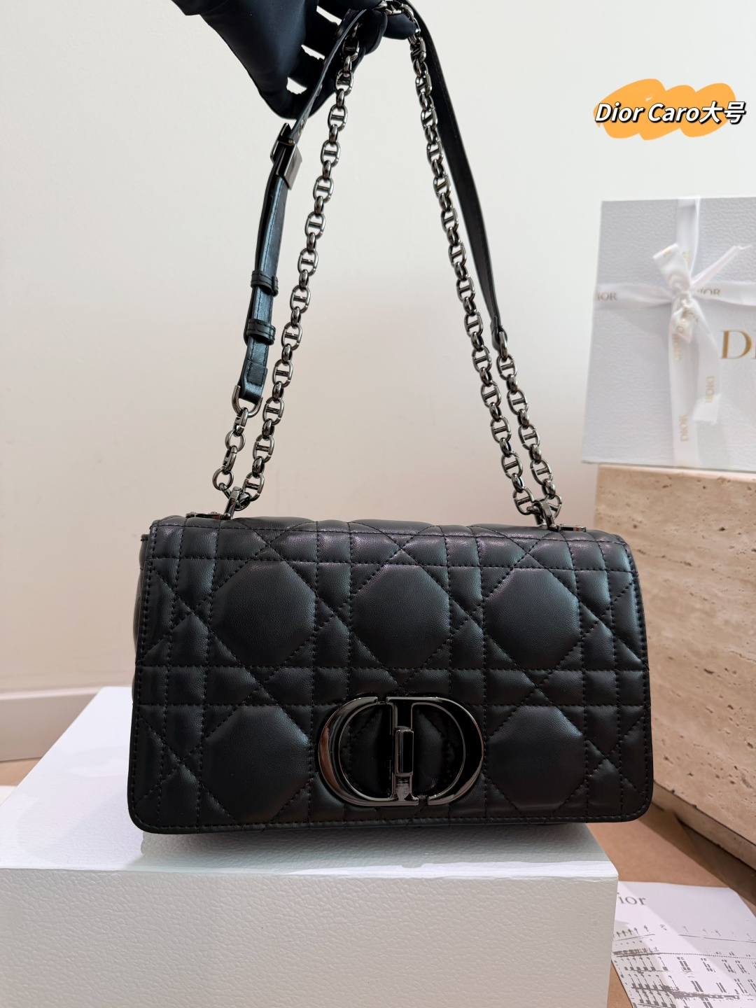 Dior Miss Caro Large Chain Bag in Black Cannage Leather - With Gift Box