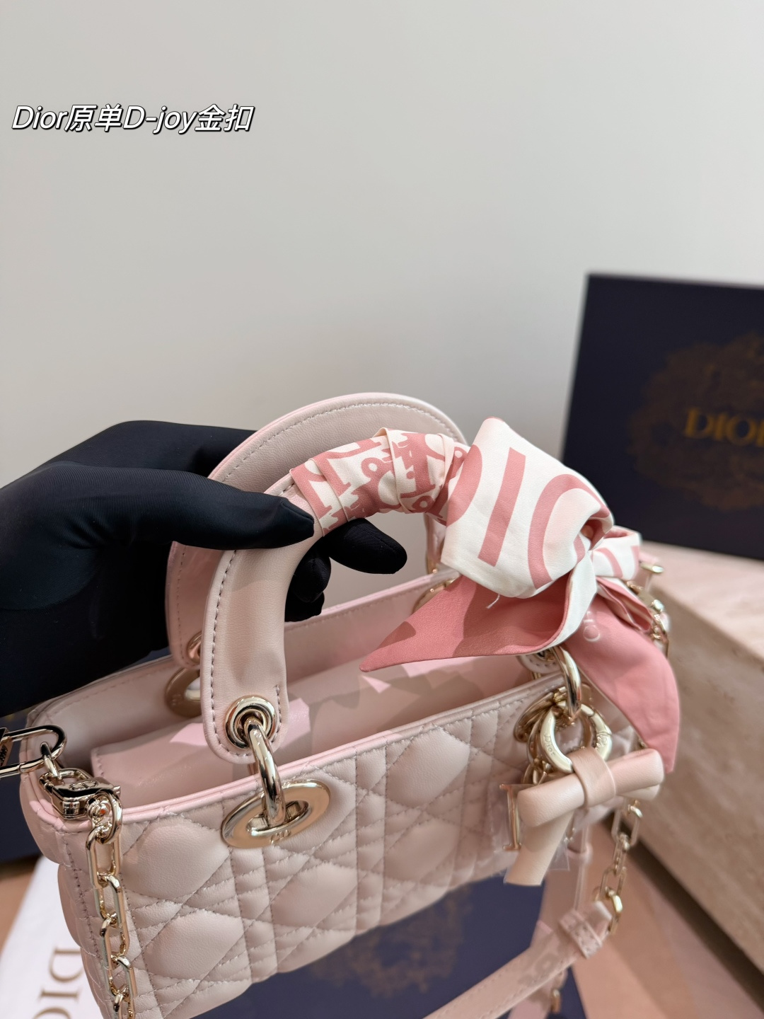 Dior Lady D-Joy Bag in Blush Pink Lambskin with Light Silver Hardware (22cm)