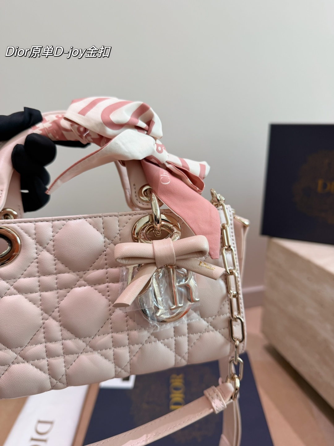 Dior Lady D-Joy Bag in Blush Pink Lambskin with Light Silver Hardware (22cm)