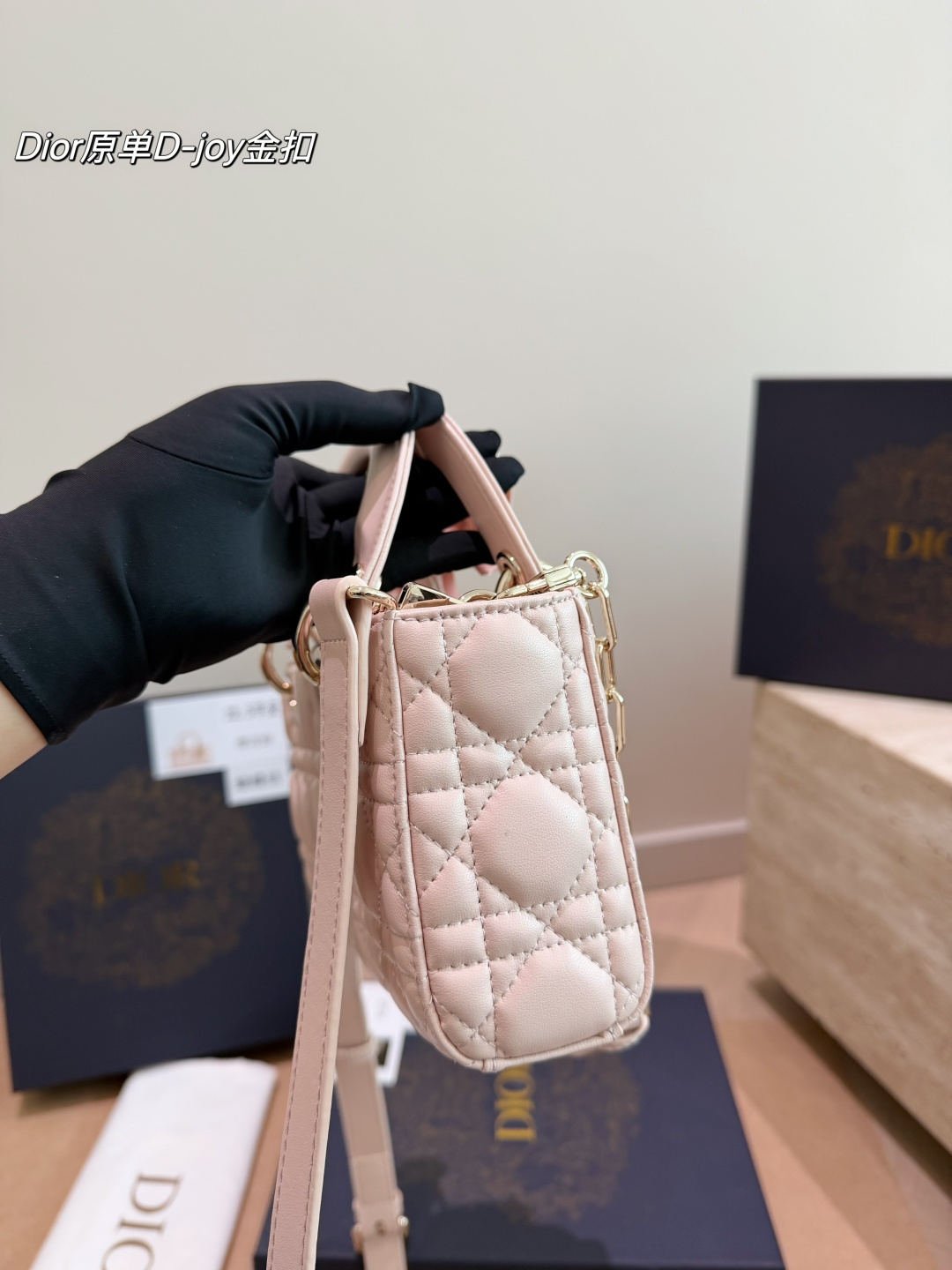 Dior Lady D-Joy Bag in Blush Pink Lambskin with Light Silver Hardware (22cm)
