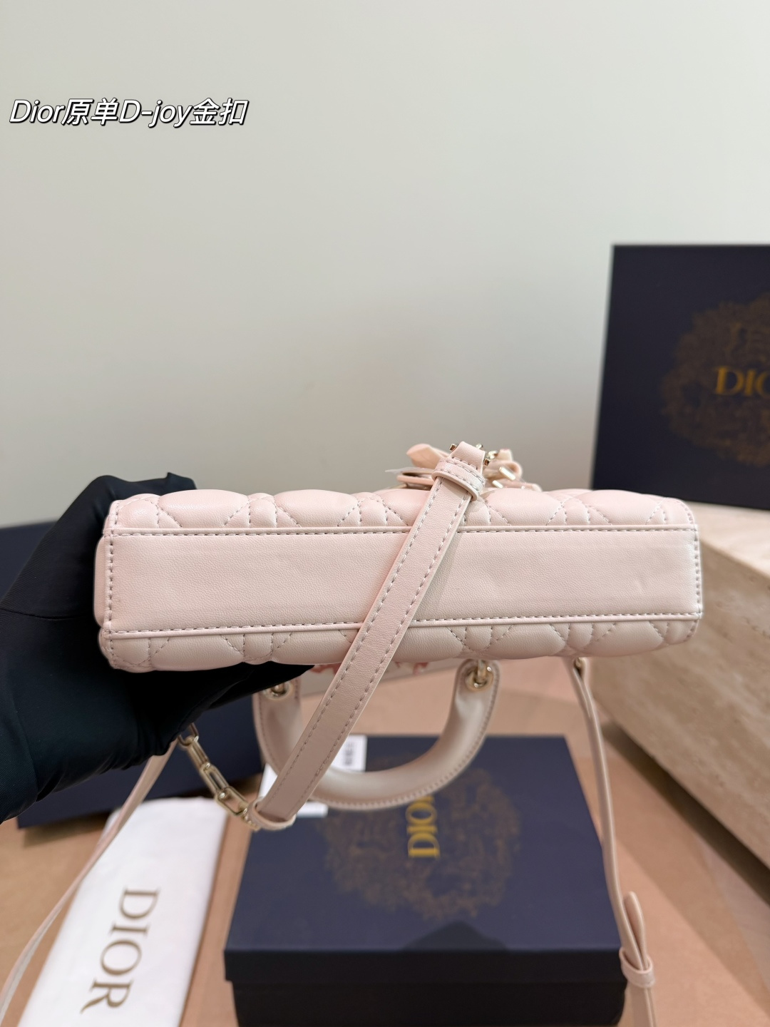 Dior Lady D-Joy Bag in Blush Pink Lambskin with Light Silver Hardware (22cm)