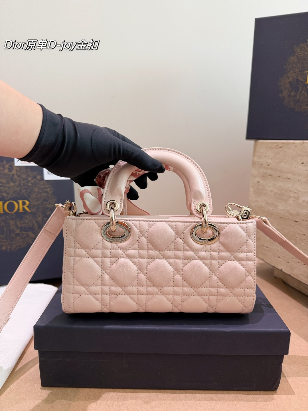 Dior Lady D-Joy Bag in Blush Pink Lambskin with Light Silver Hardware (22cm)