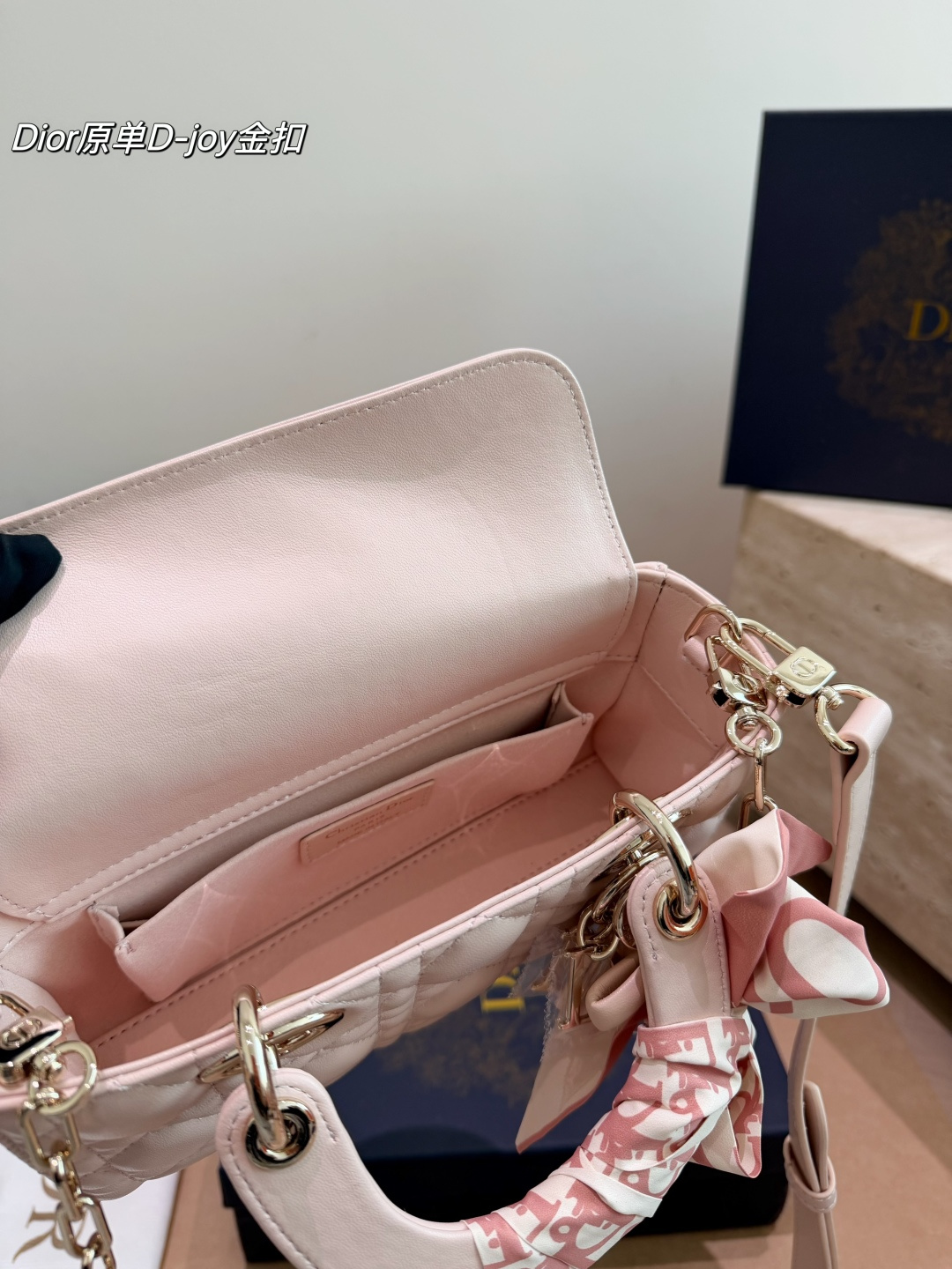Dior Lady D-Joy Bag in Blush Pink Lambskin with Light Silver Hardware (22cm)