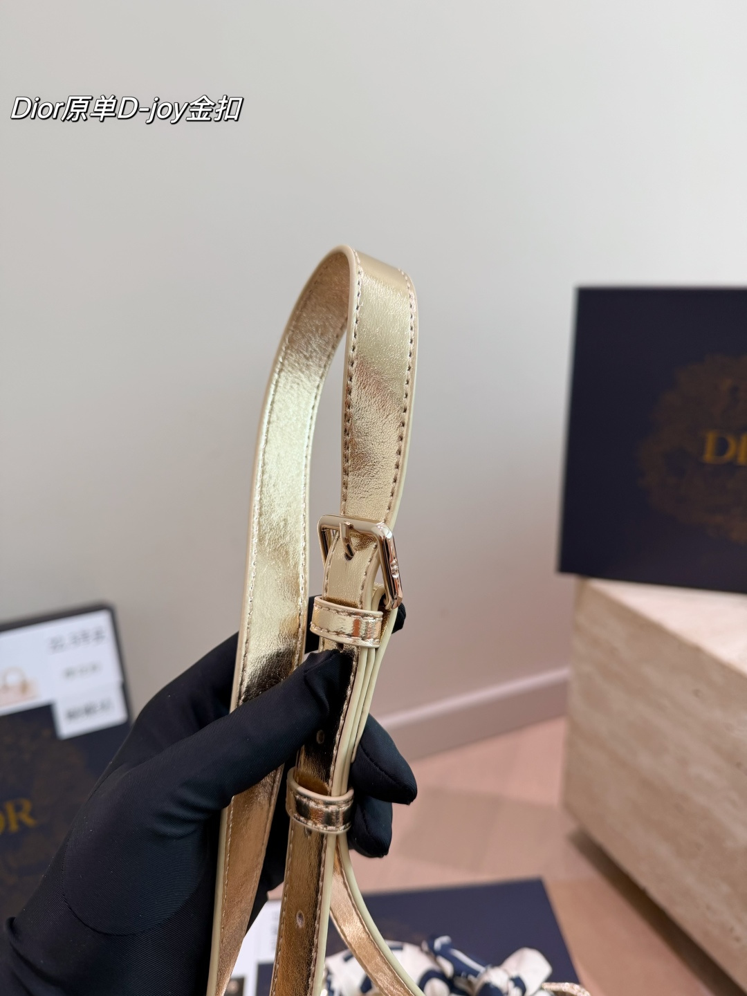 Dior Lady D-Joy Bag in Metallic Gold Lambskin with Silk Twilly (22cm)