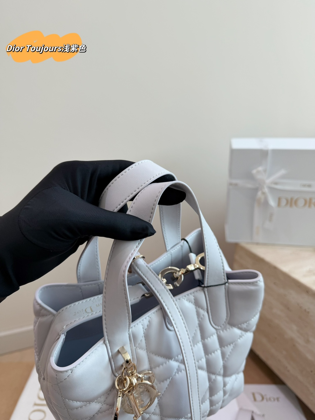 Dior Toujours Vertical Tote Bag in Lilac Cannage Leather (17x19cm)