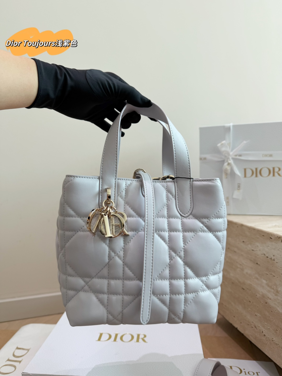 Dior Toujours Vertical Tote Bag in Lilac Cannage Leather (17x19cm)