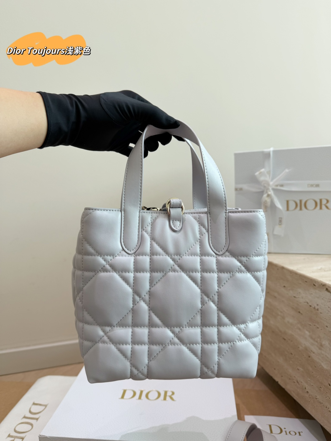 Dior Toujours Vertical Tote Bag in Lilac Cannage Leather (17x19cm)