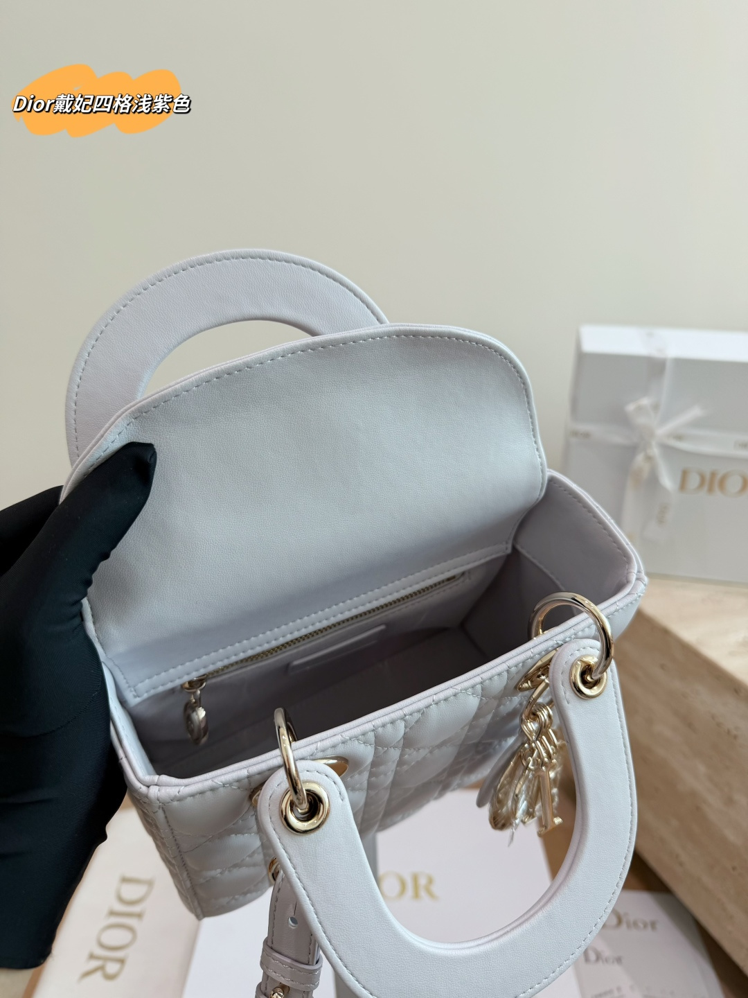 Dior Lady Dior Bag in Lilac Matte Lambskin with Wide Strap (17cm/20cm)
