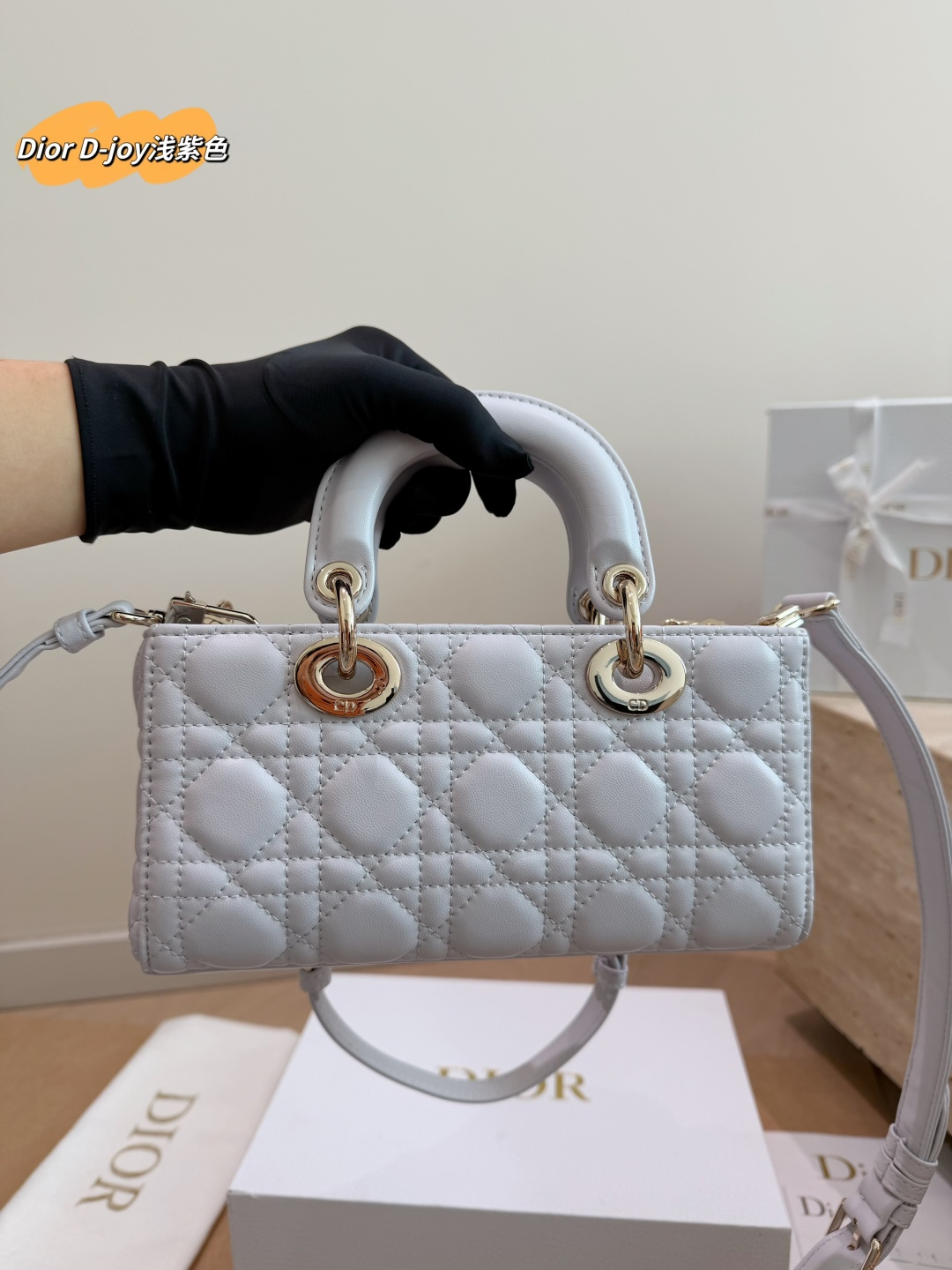 Dior Lady D-Joy Bag in Lilac Cannage Leather with Crystal Charm (22x12cm)