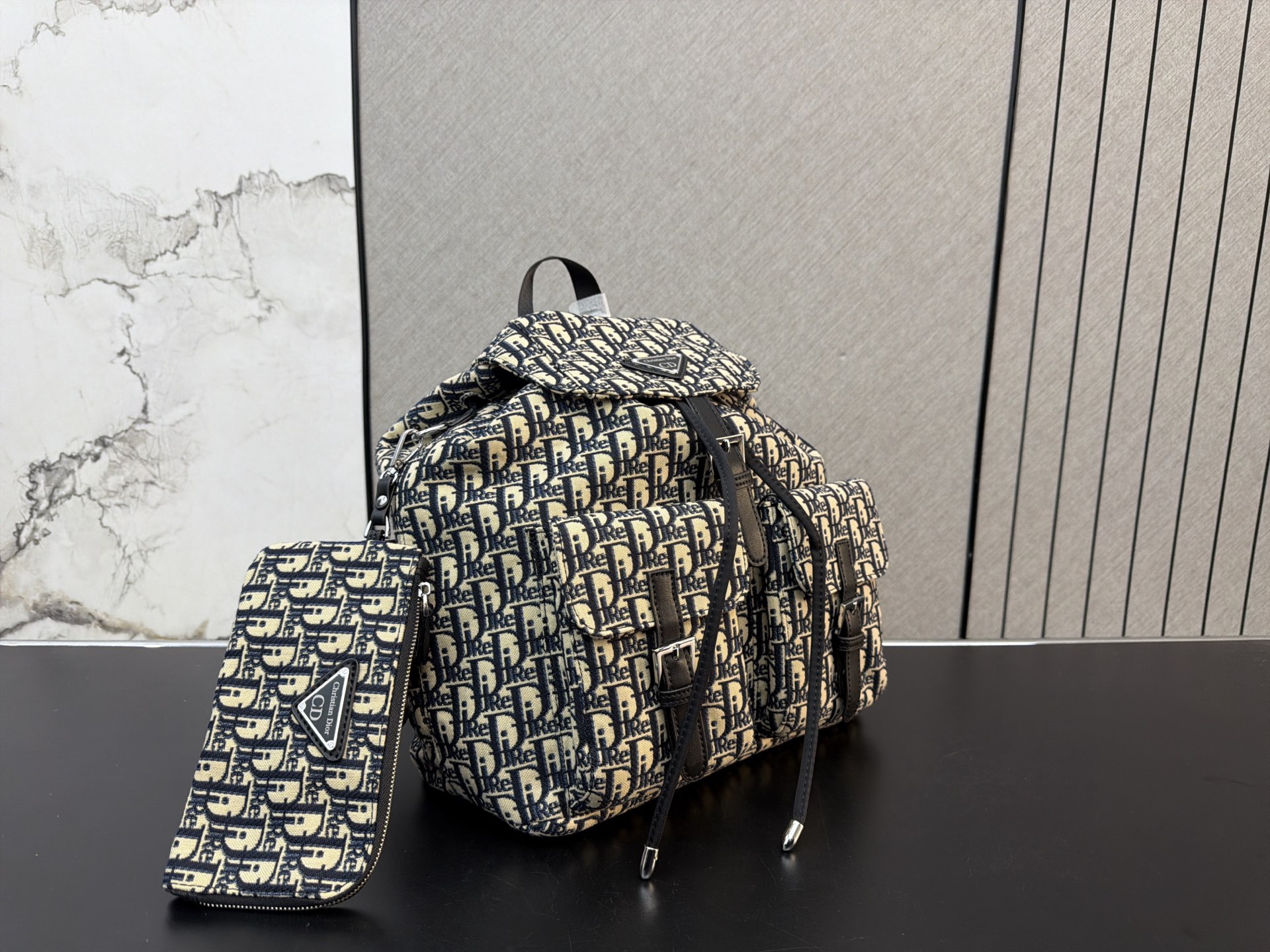 Dior Oblique Jacquard Backpack with Black Leather Trim (32x28cm) - With Dust Bag