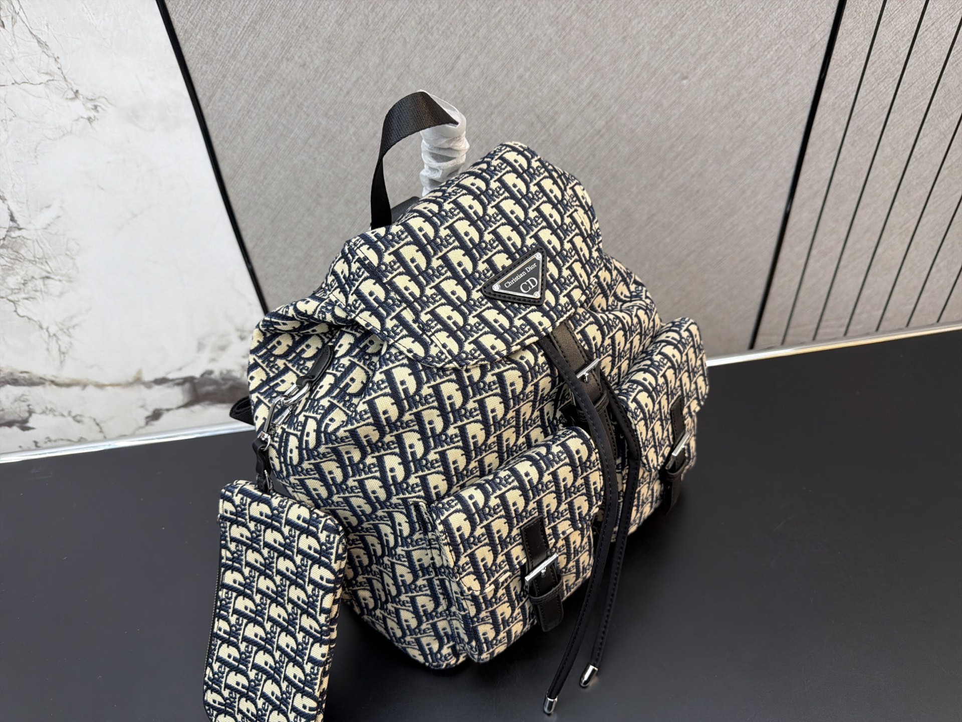 Dior Oblique Jacquard Backpack with Black Leather Trim (32x28cm) - With Dust Bag