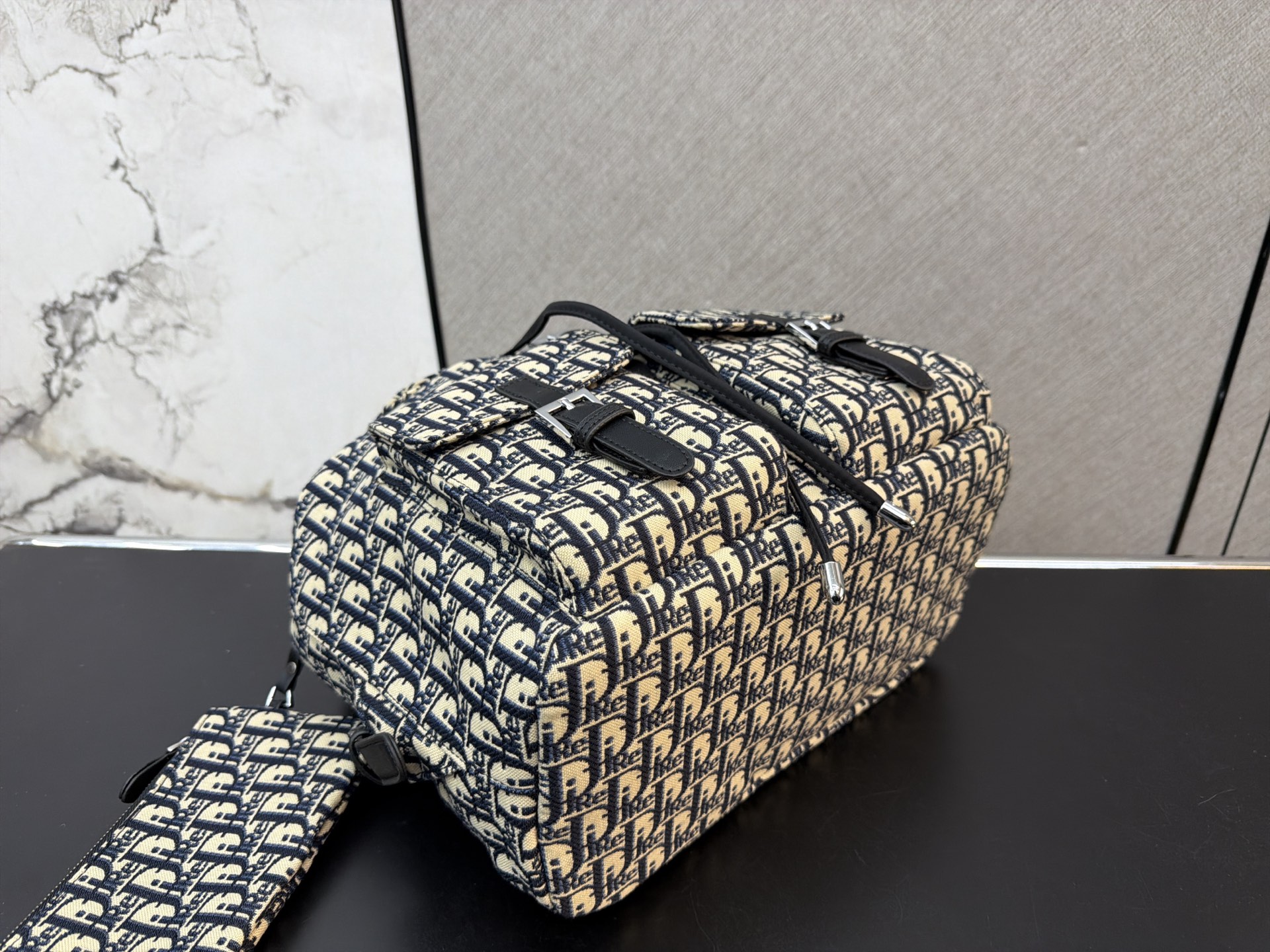 Dior Oblique Jacquard Backpack with Black Leather Trim (32x28cm) - With Dust Bag