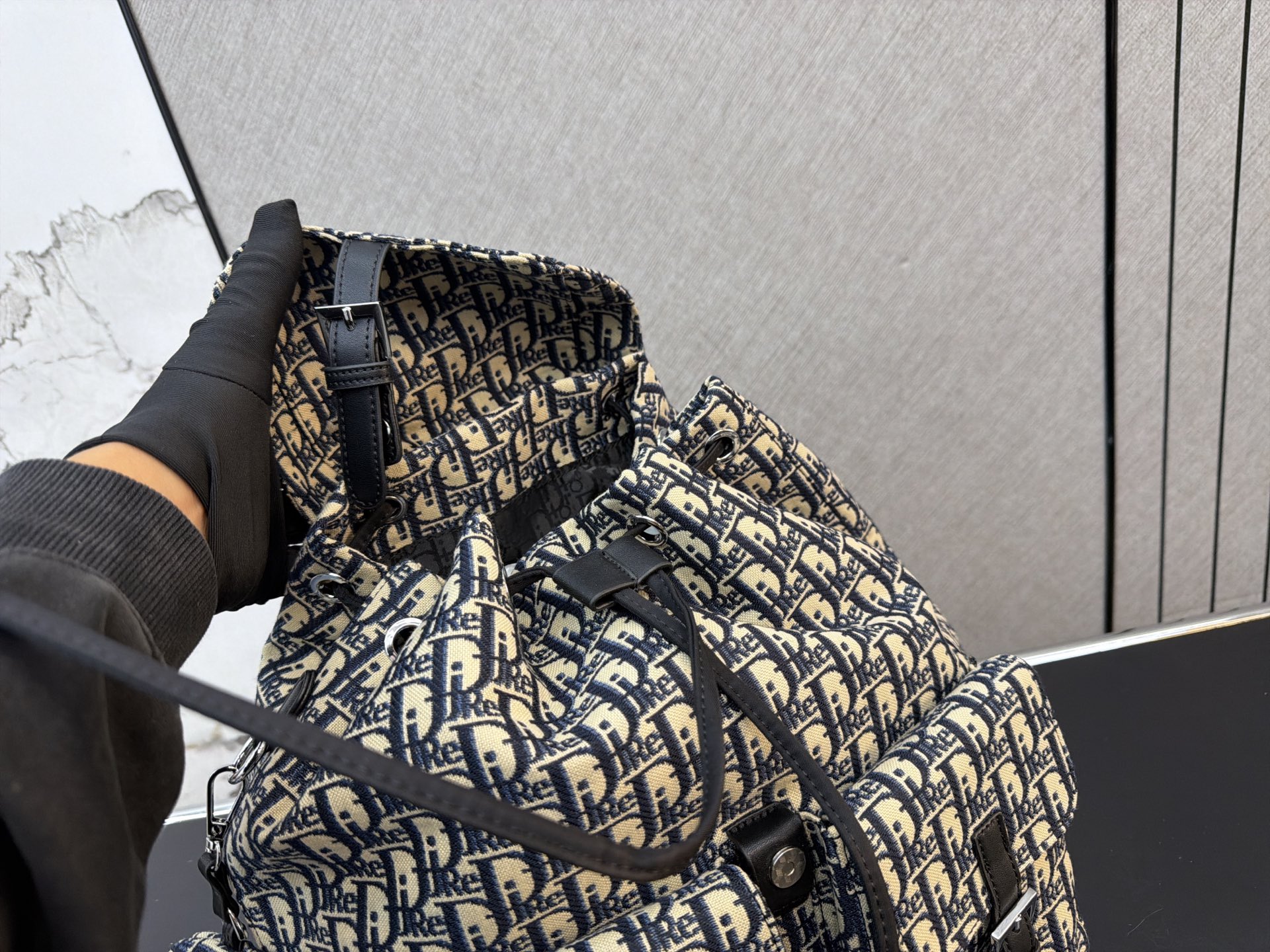 Dior Oblique Jacquard Backpack with Black Leather Trim (32x28cm) - With Dust Bag
