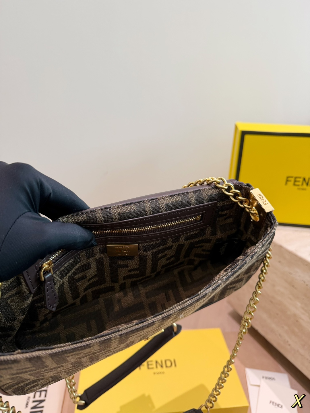 Fendi FF Monogram Canvas Underarm Bag (Zipped Vintage Baguette Style)
