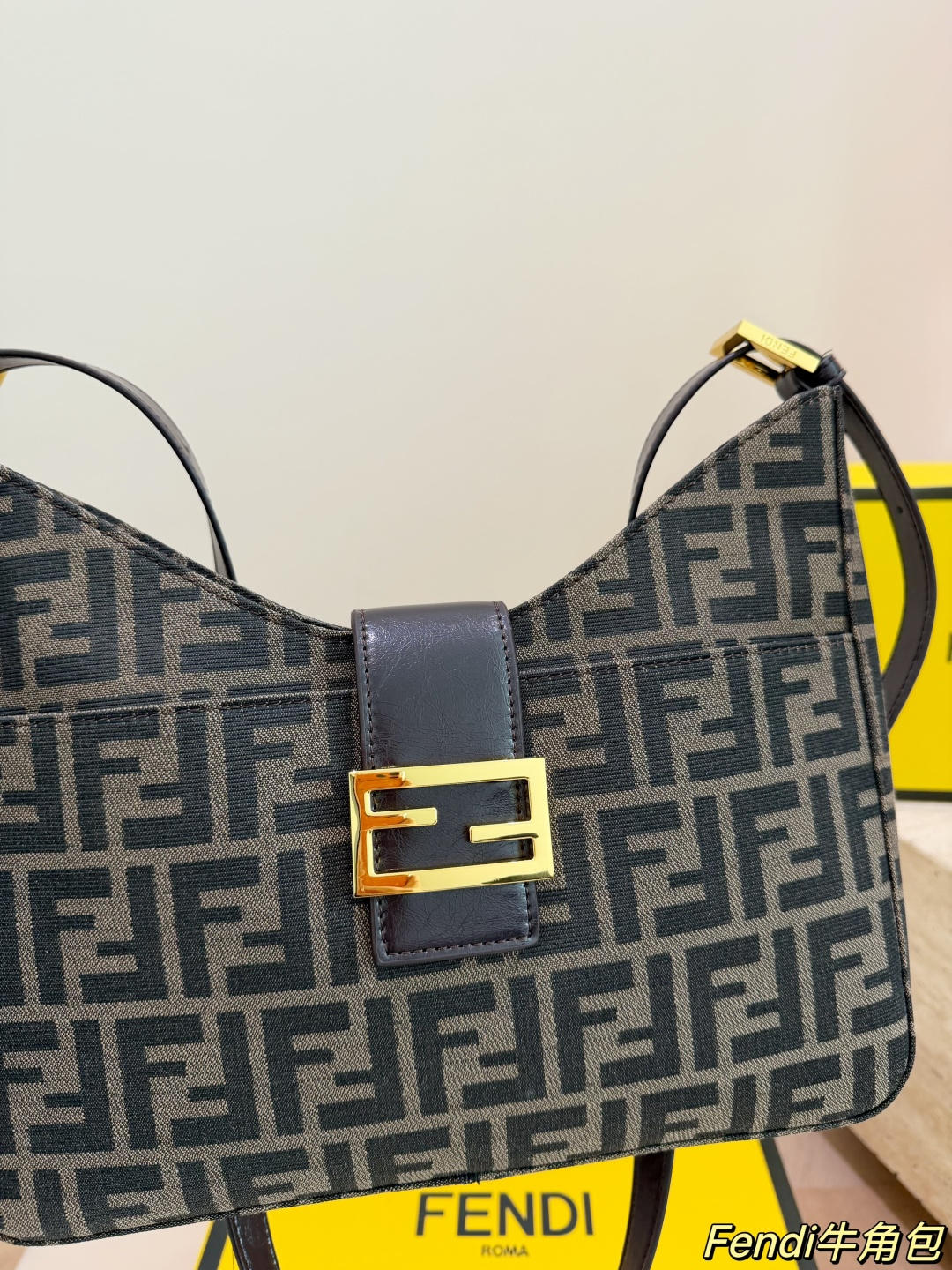Fendi FF Monogram Canvas Croissant Bag (Vintage Style with Dual Straps)