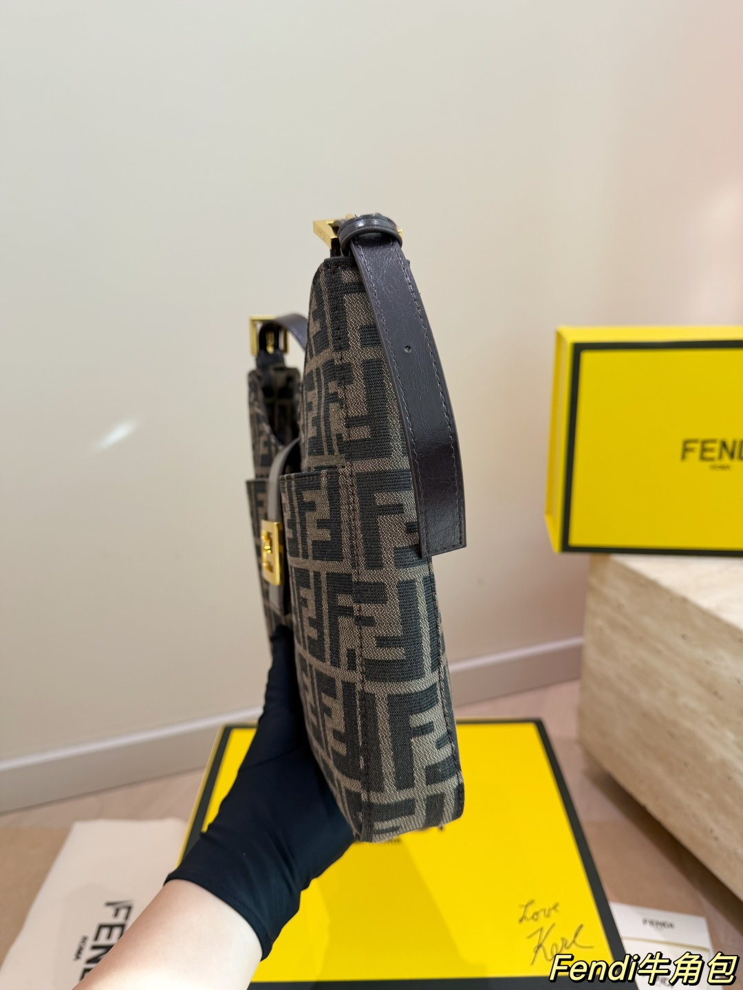 Fendi FF Monogram Canvas Croissant Bag (Vintage Style with Dual Straps)