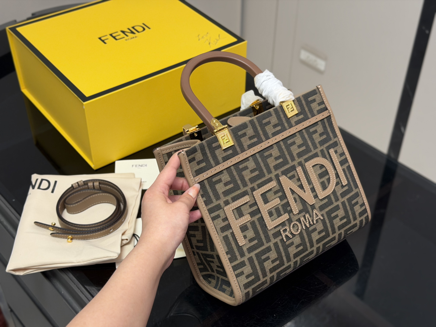 Fendi Inspired FF Monogram Mini Tote Bag (3D Logo Edition with Wide Strap)