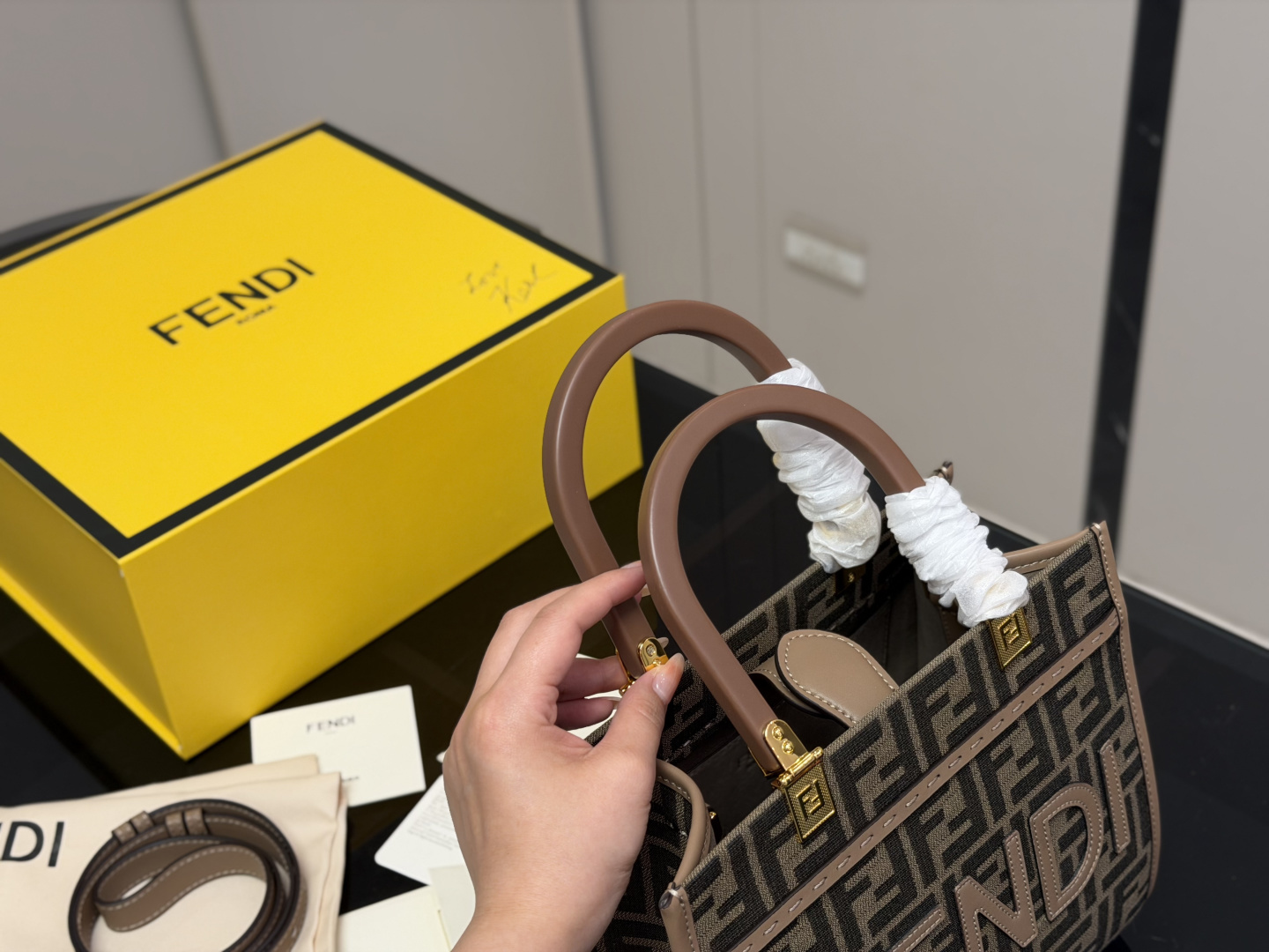Fendi Inspired FF Monogram Mini Tote Bag (3D Logo Edition with Wide Strap)