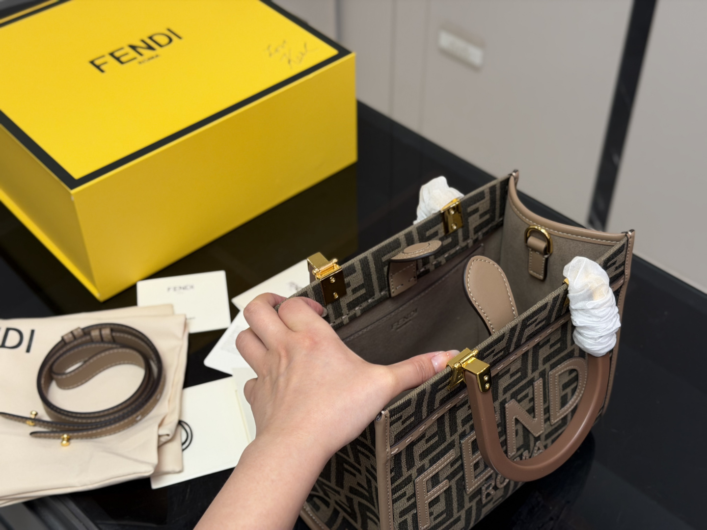 Fendi Inspired FF Monogram Mini Tote Bag (3D Logo Edition with Wide Strap)