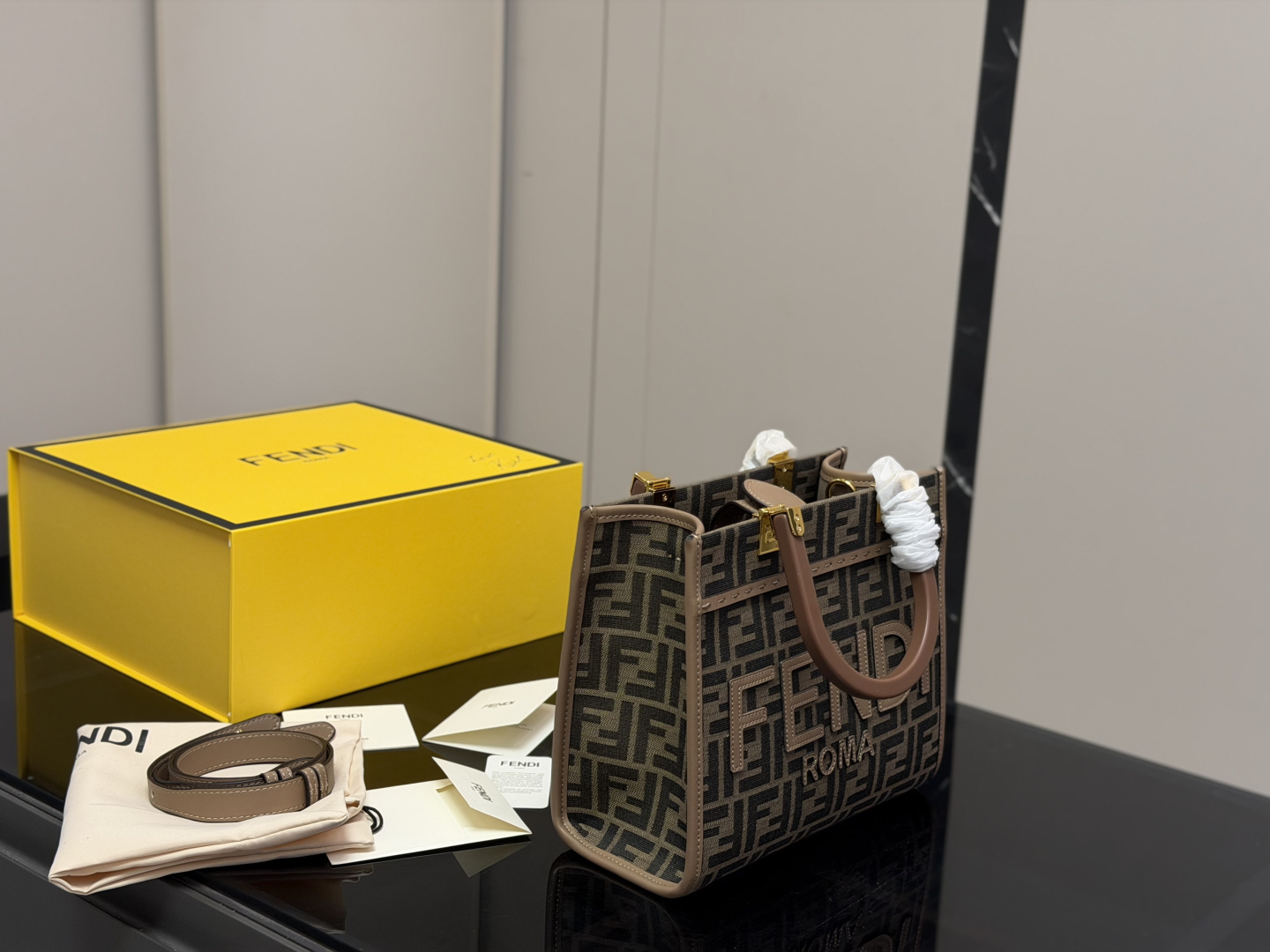 Fendi Inspired FF Monogram Mini Tote Bag (3D Logo Edition with Wide Strap)