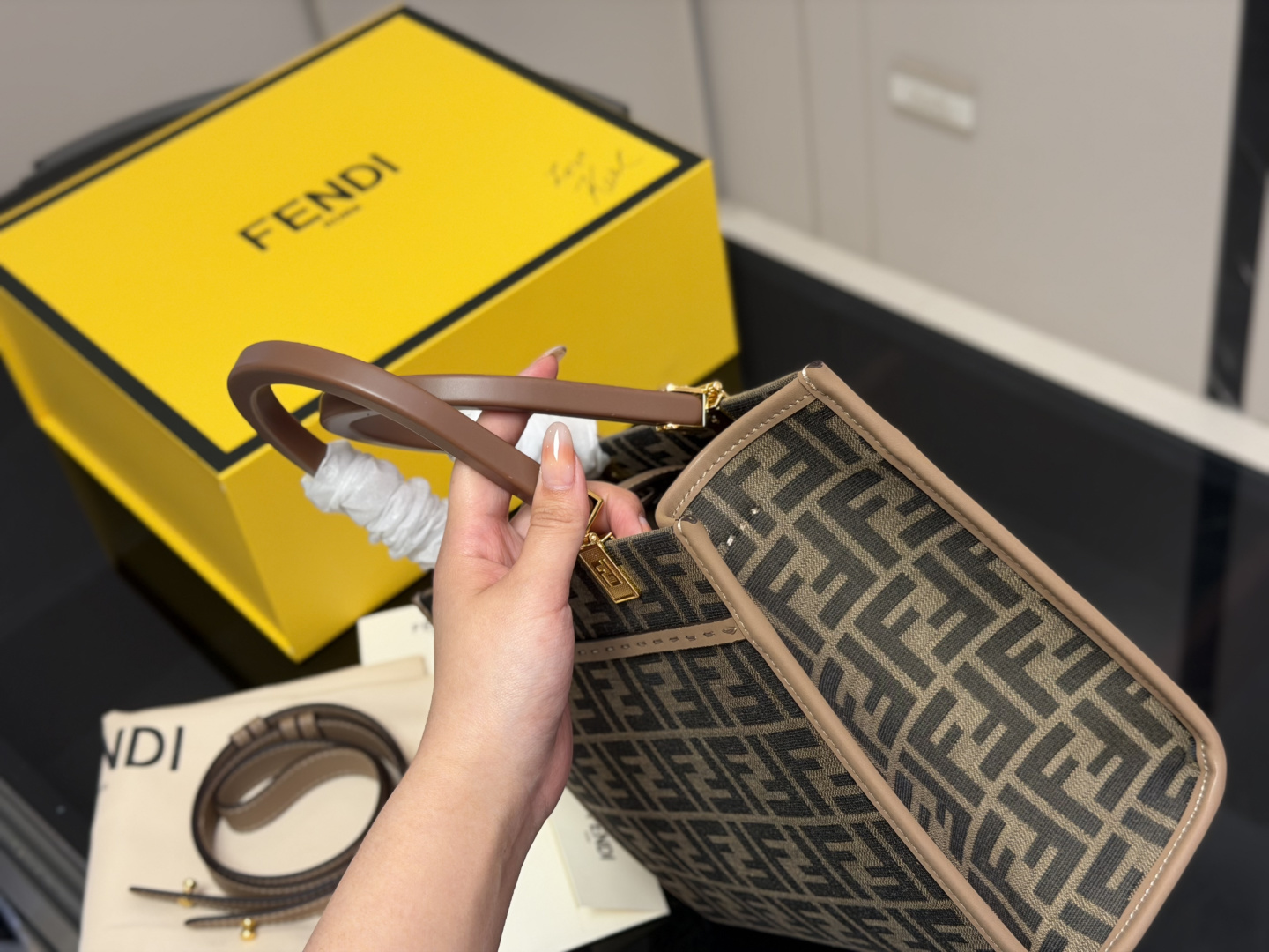 Fendi Inspired FF Monogram Mini Tote Bag (3D Logo Edition with Wide Strap)