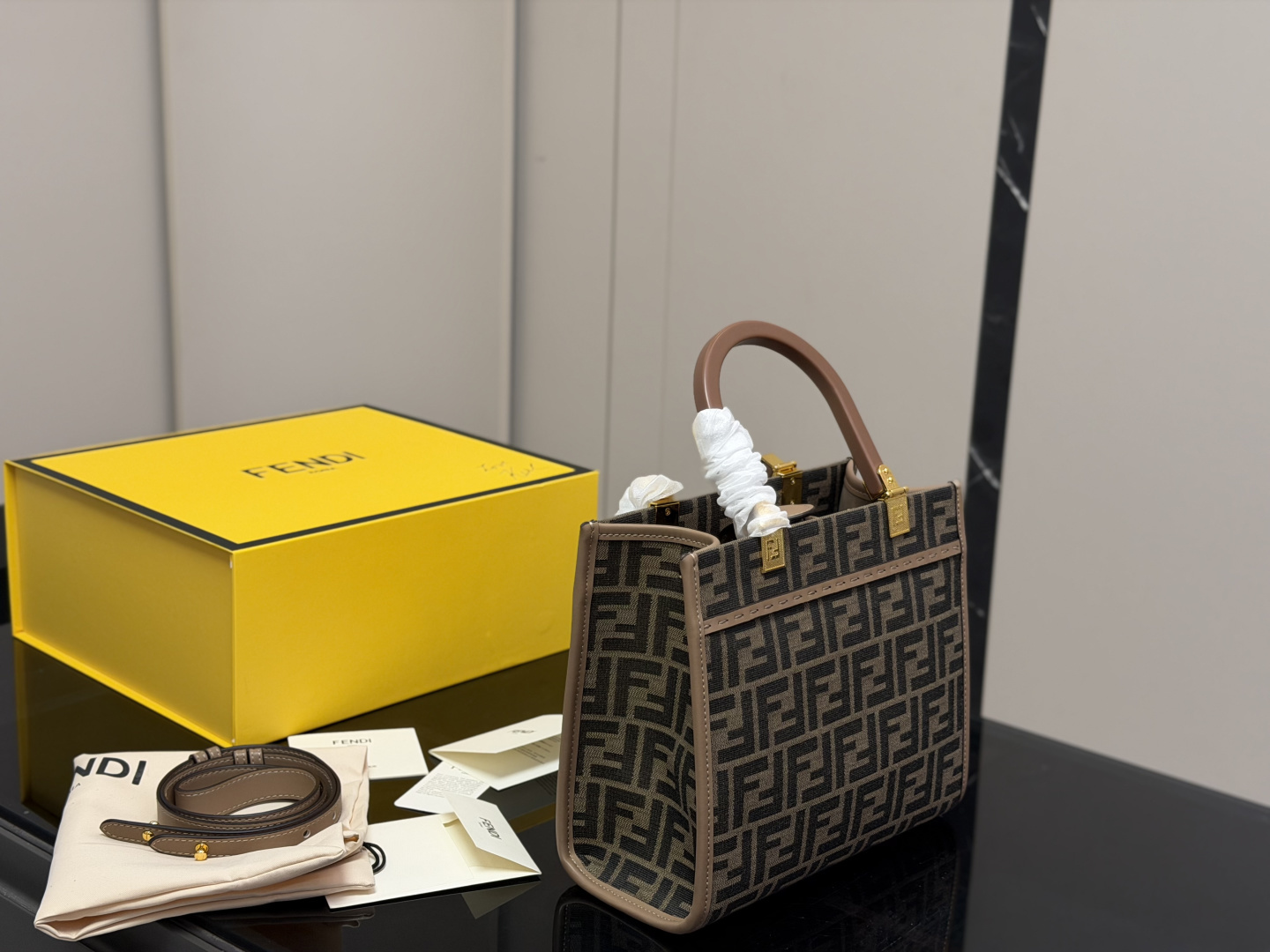 Fendi Inspired FF Monogram Mini Tote Bag (3D Logo Edition with Wide Strap)