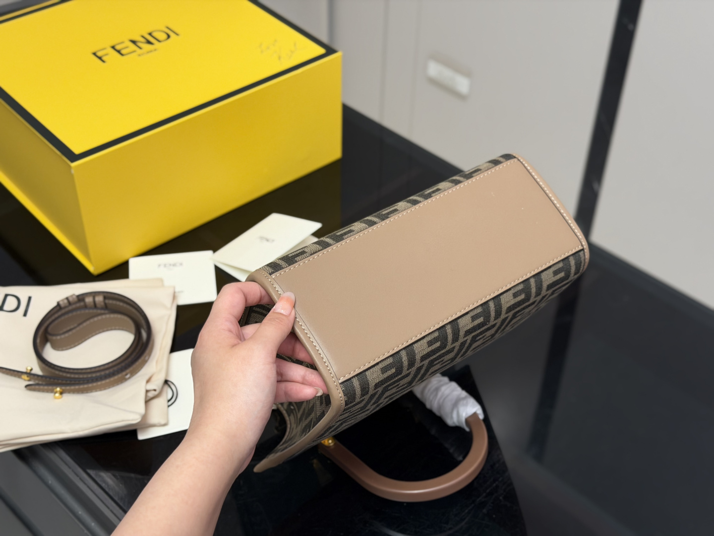 Fendi Inspired FF Monogram Mini Tote Bag (3D Logo Edition with Wide Strap)