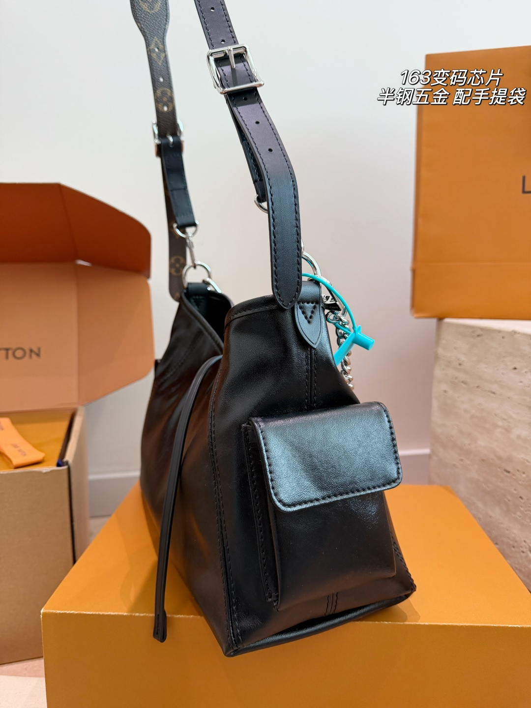 Louis Vuitton Carryall Black Lambskin Shoulder Bag (Edgy "Black Knight" Edition)