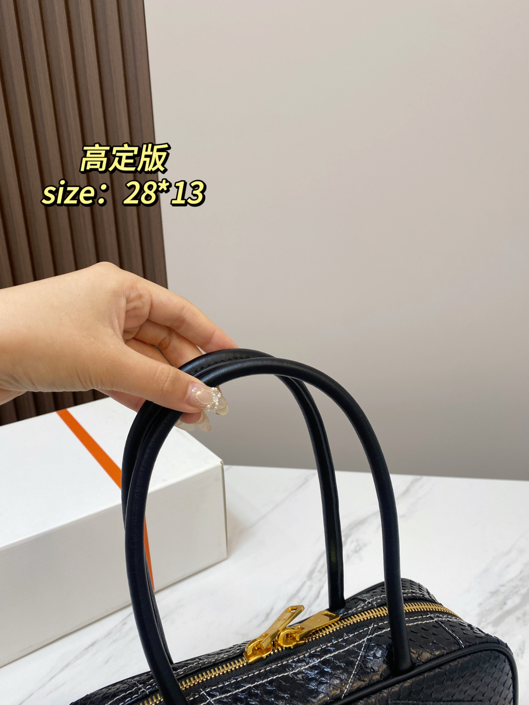 Premium Black Textured Leather Long Bowling Bag (White Stitch Edition)