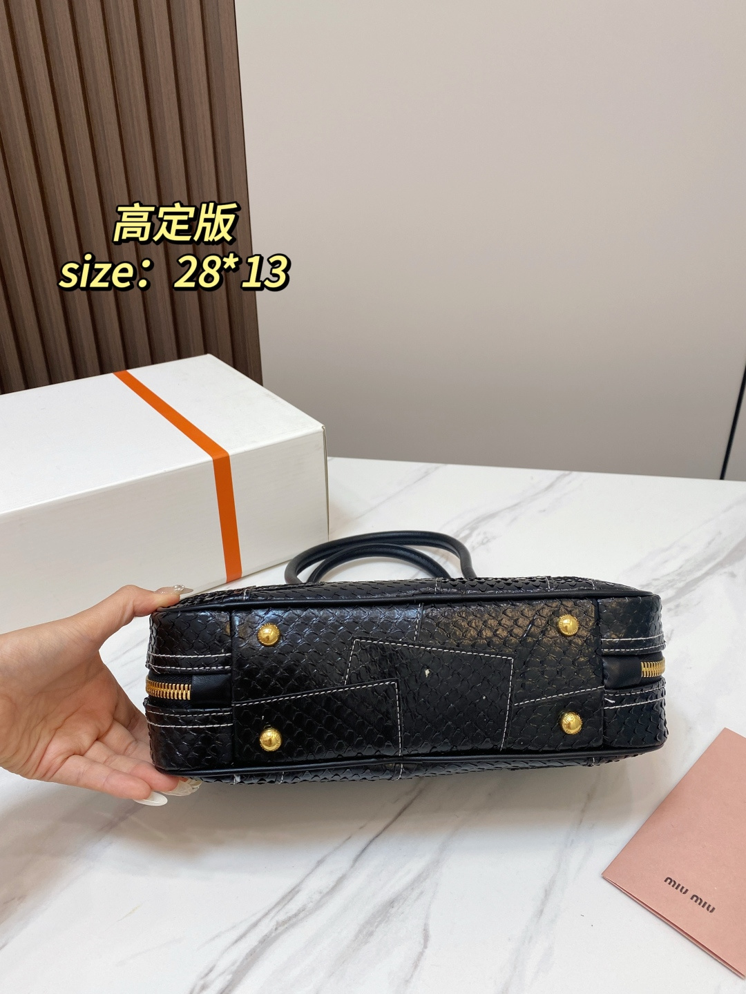 Premium Black Textured Leather Long Bowling Bag (White Stitch Edition)